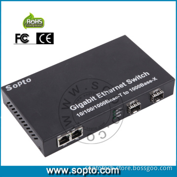 10/100/1000m 2 SFP to UTP Fiber Optic Media Converter (SPM-E22T2X-PX)